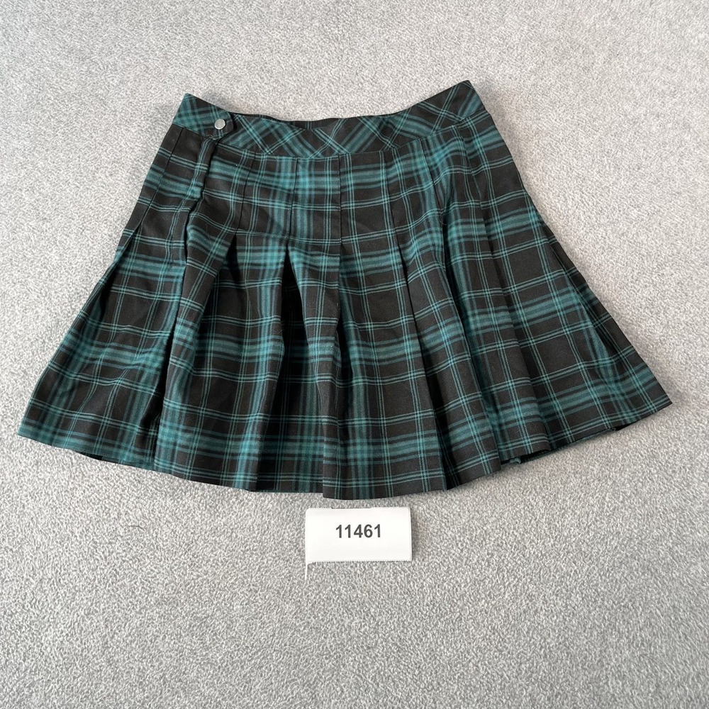 DIVIDED H&M Pleated Plaid Mini Skirt Teal Green Navy Blue School Girl Size 6